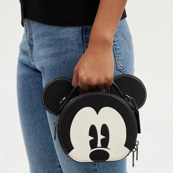 NWT Coach CM840 Disney X Coach Mickey Mouse Ear Bag Smooth Leather Black Multi Crossbody Bags